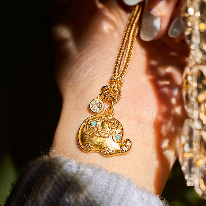Buddha Stones "May Strength Be With You" 24k Gold Plated Brass Elephant Necklace Includes Gift Message Card - image 11