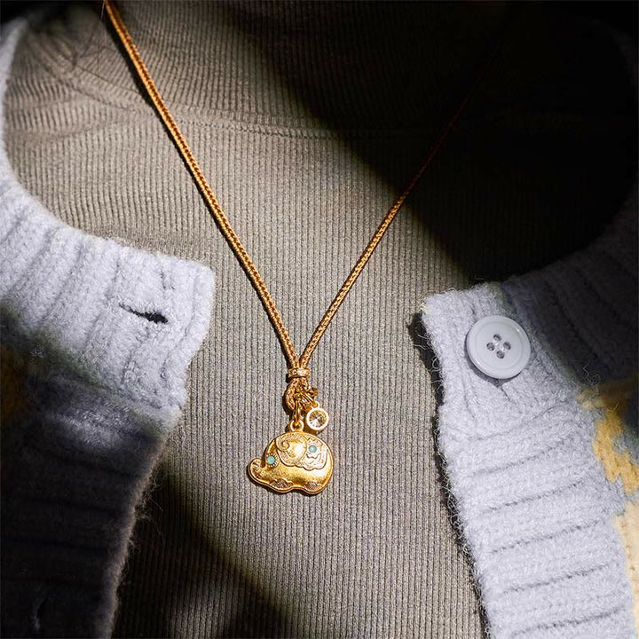 Buddha Stones "May Strength Be With You" 24k Gold Plated Brass Elephant Necklace Includes Gift Message Card - image 12