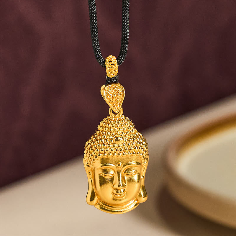 Buddha Stones 24k Gold Plated Brass Buddha Symbol Braided Cord Serenity Necklace Pendant - image 7