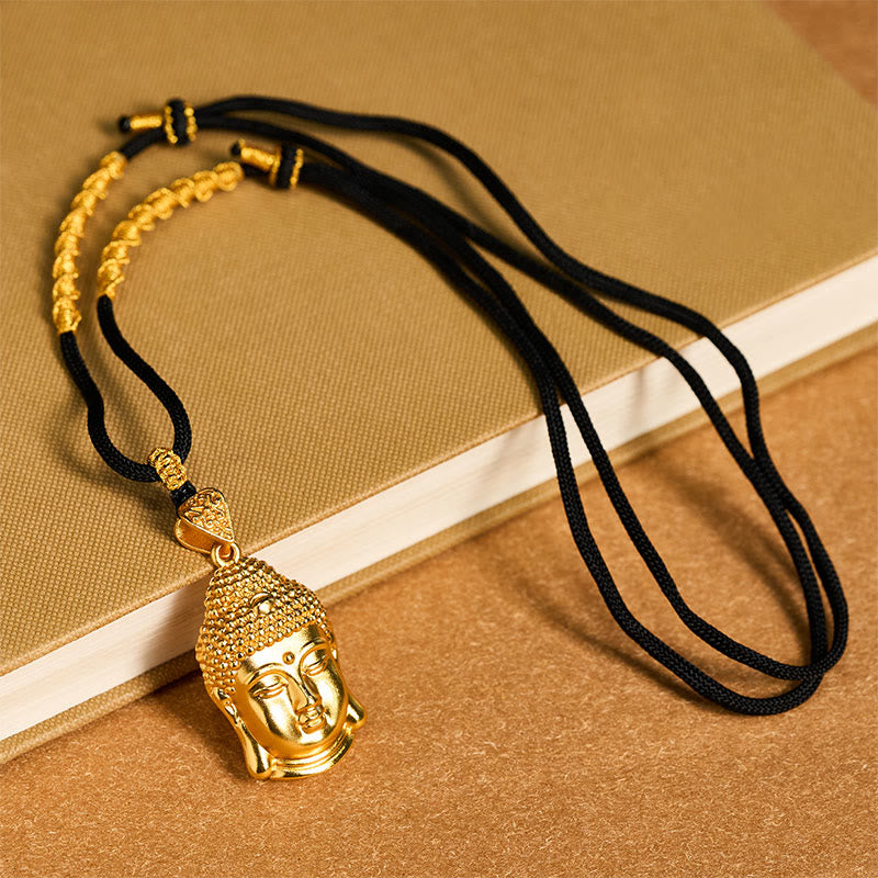 Buddha Stones 24k Gold Plated Brass Buddha Symbol Braided Cord Serenity Necklace Pendant - image 10