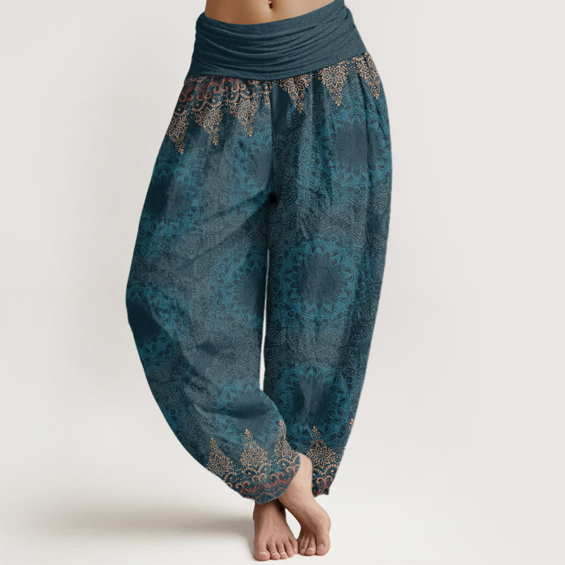 Buddha Stones Cotton Triangular Mandala Patterns Women's Elastic Waist Harem Pants - DarkCyan - US22，UK/AU26，EU54 (6XL) - image 0