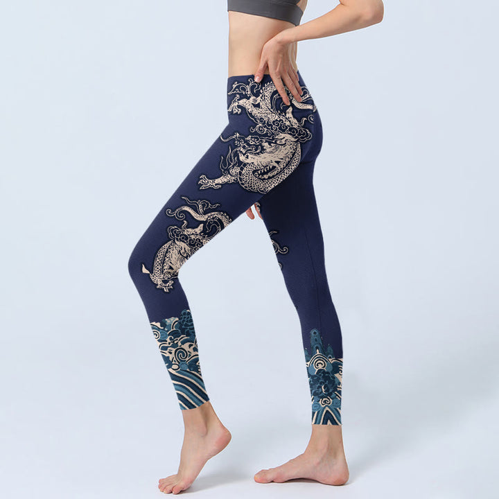 Buddha Stones Symmetry Dragon Wave Pattern Print Gym Leggings Women's Yoga Pants - image 2