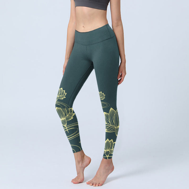 Buddha Stones Lotus Flowers Ripples Print Design Gym Leggings Women's Yoga Pants - SeaGreen - US18，UK/AU22，EU50 (4XL) - image 0