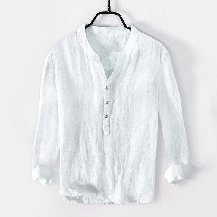 Buddha Stones Handprints Architecture Pattern Half Buttons Men's Cotton Linen Long Sleeve Shirt - image 7