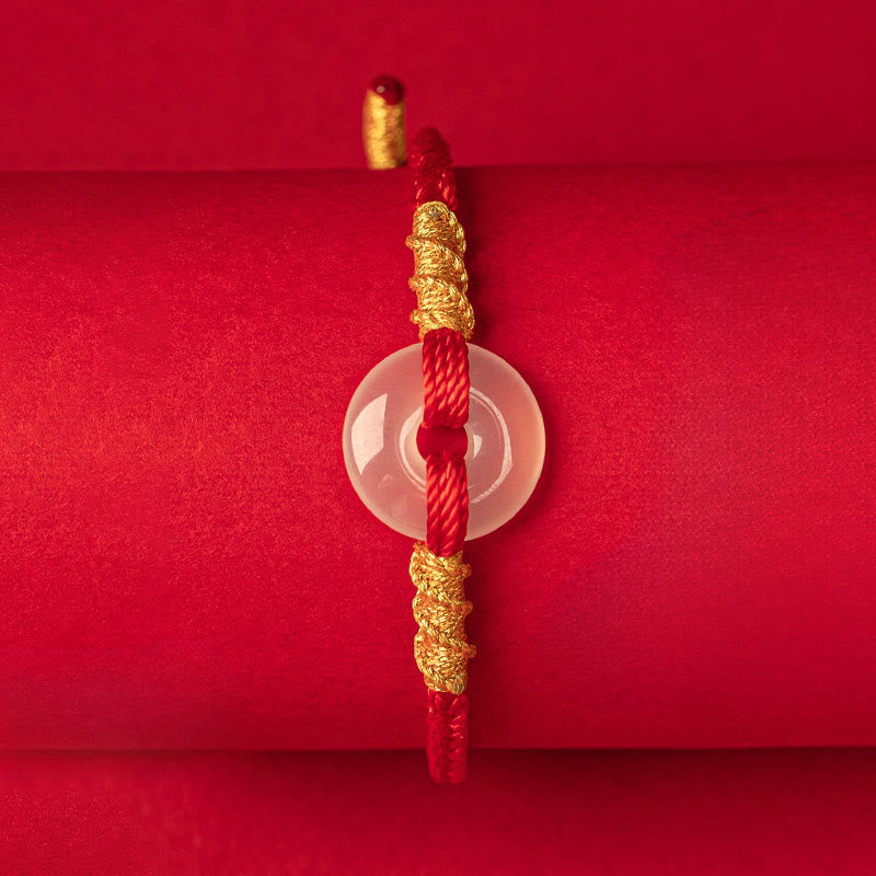 Buddha Stones White Chalcedony Peace Buckle Connection Rope Knot Bracelet - image 2