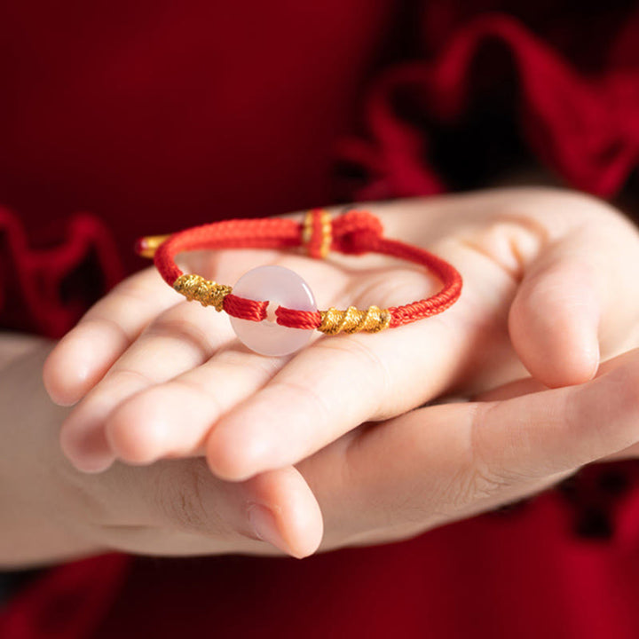 Buddha Stones White Chalcedony Peace Buckle Connection Rope Knot Bracelet - image 13