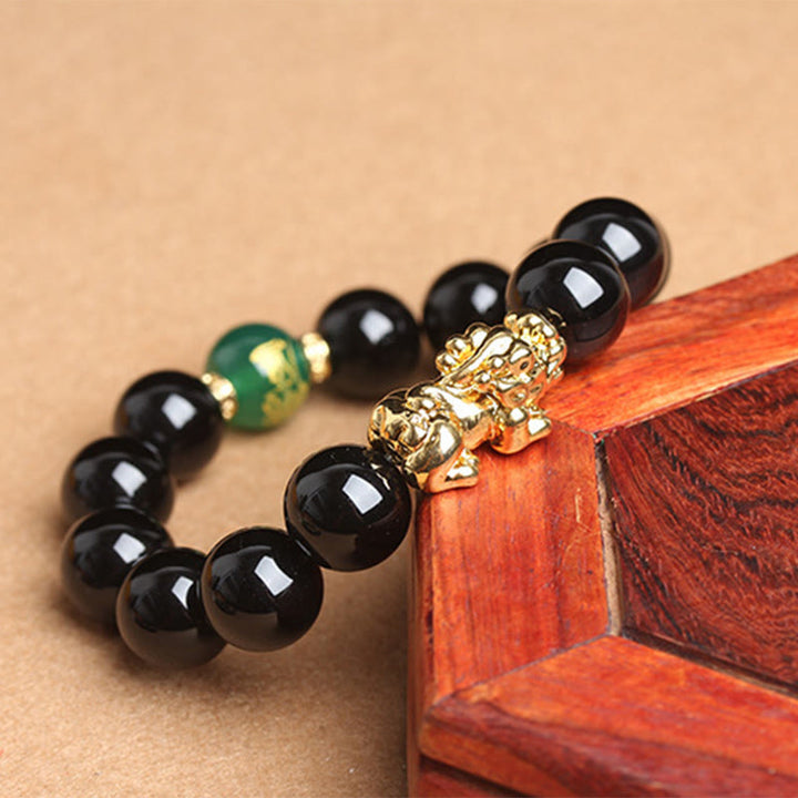 Buddha Stones Black Onyx Green Agate Beads Pi Xiu Protection Bracelet - image 10