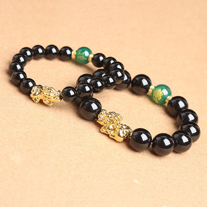 Buddha Stones Black Onyx Green Agate Beads Pi Xiu Protection Bracelet - image 11