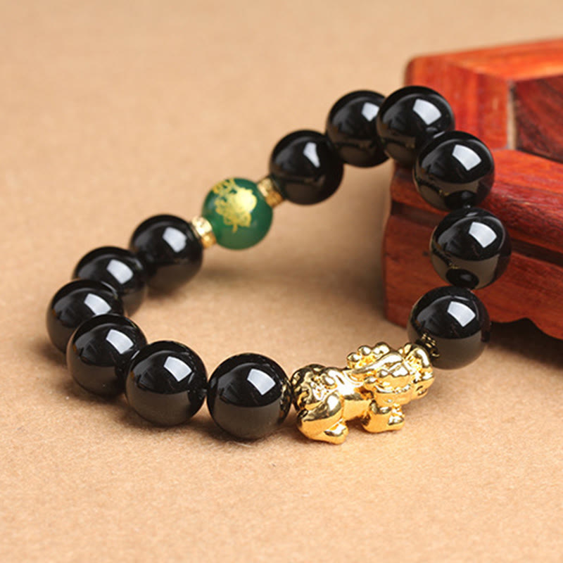Buddha Stones Black Onyx Green Agate Beads Pi Xiu Protection Bracelet - image 1