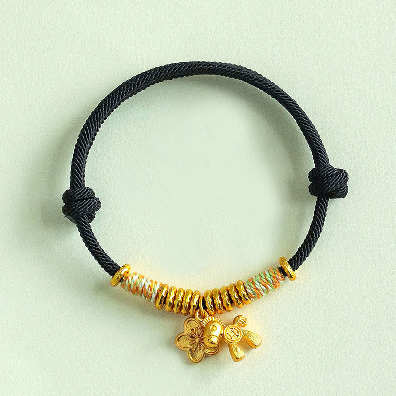 Buddha Stones Year Of The Horse Flower Charm Red String Connection Handmade Bracelet - Black String(Wrist Circumference: 15-19cm) - image 12
