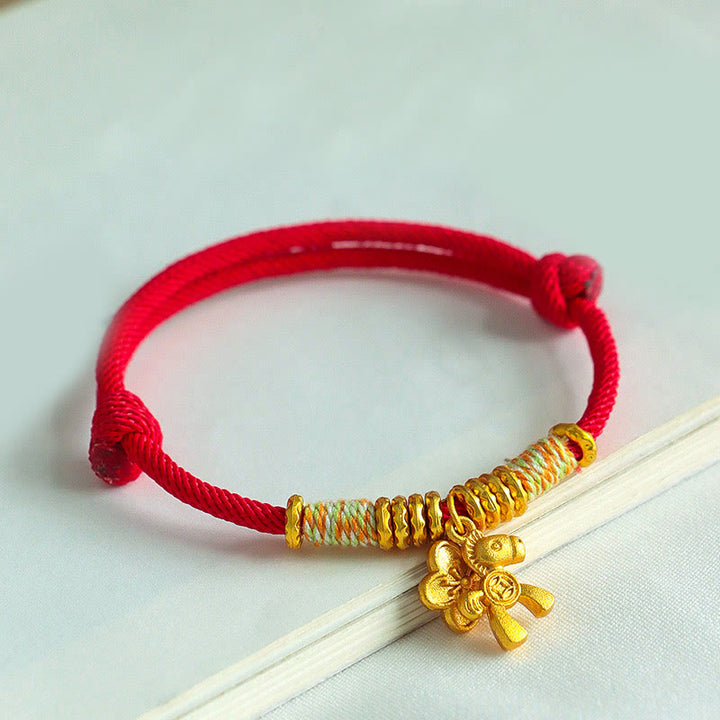 Buddha Stones Year Of The Horse Flower Charm Red String Connection Handmade Bracelet - image 2