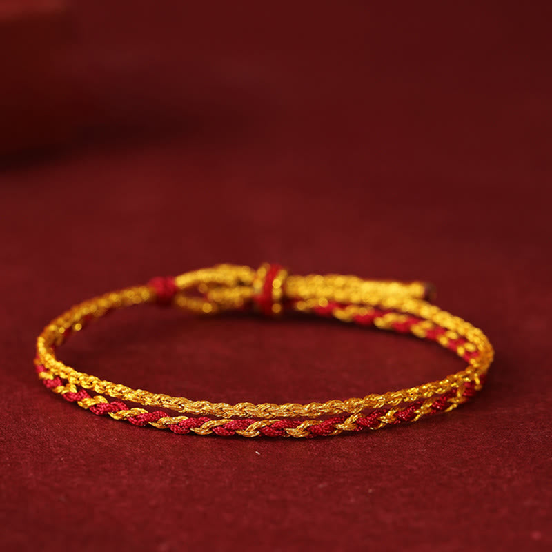 Buddha Stones 999 Gold Beads Year Of The Horse Double Wrap Golden Red String Luck Bracelet - image 2