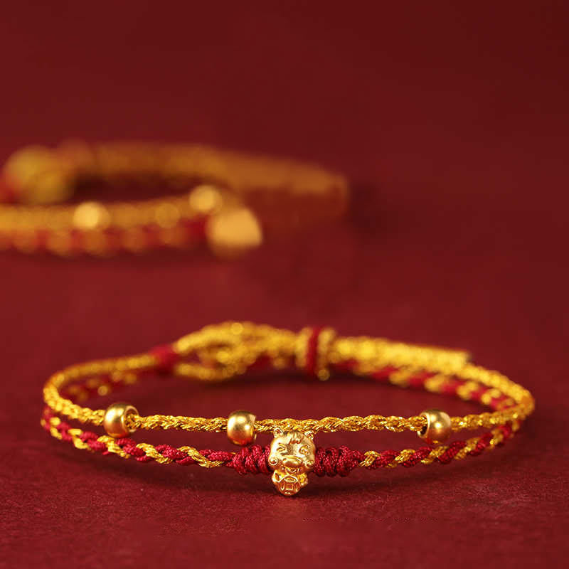 Buddha Stones 999 Gold Beads Year Of The Horse Double Wrap Golden Red String Luck Bracelet - image 8