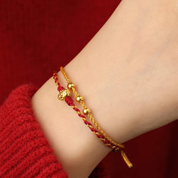 Buddha Stones 999 Gold Beads Year Of The Horse Double Wrap Golden Red String Luck Bracelet - image 18
