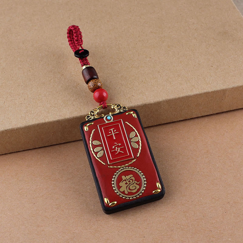 Buddha Stones Ebony Flower Koi Fish Fu Character Button Rope Key Chain - Red Button Rope - Fu Character - image 16