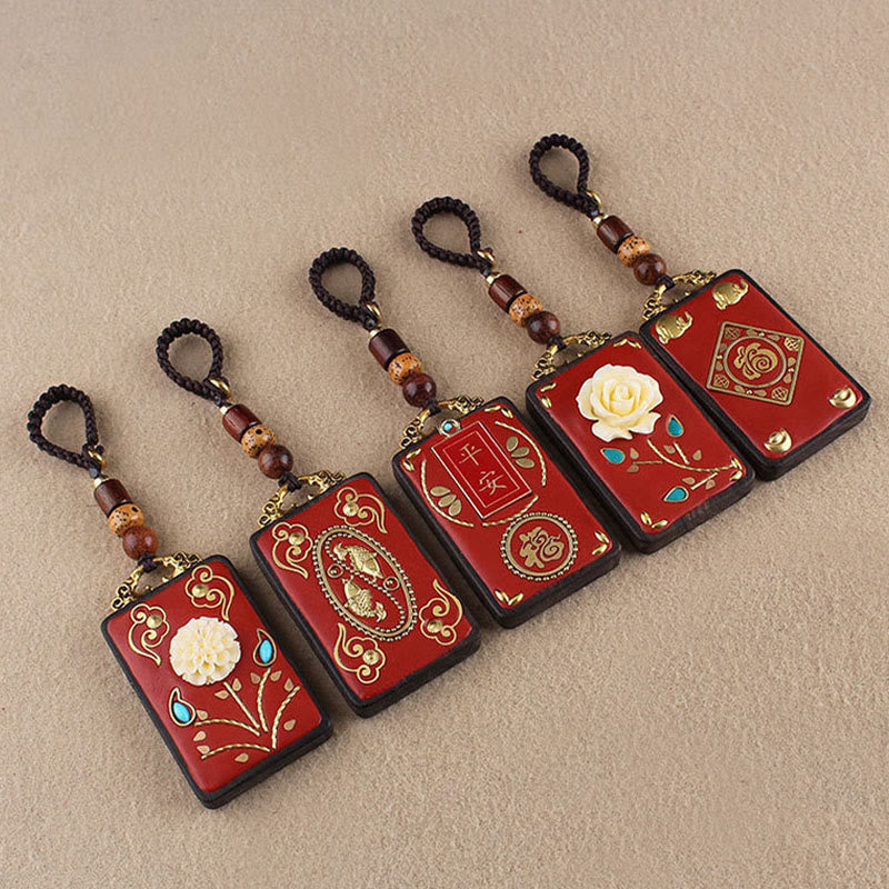 Buddha Stones Ebony Flower Koi Fish Fu Character Button Rope Key Chain - image 13