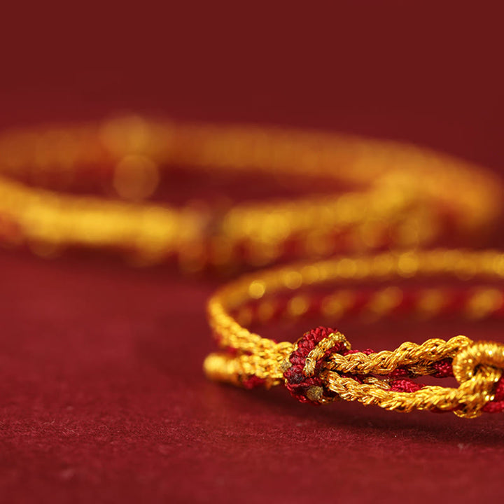 Buddha Stones 999 Gold Beads Copper Coin Double Wrap Golden Red String Connection Braided Bracelet - image 2