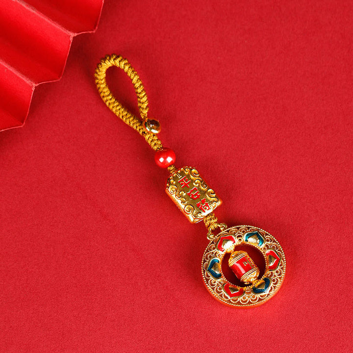 Buddha Stones Copper Prayer Wheel Five Directions Gods Of Wealth Balance Rotatable Key Chain - Peace Talisman - Button Rope - image 6