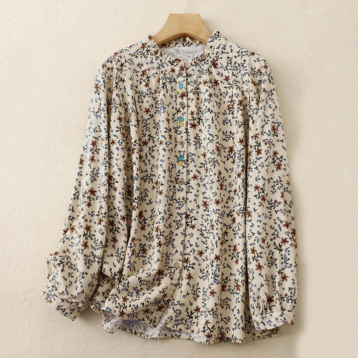 Buddha Stones Fall Floral Print Buttons Down Design Women's Cotton Long Sleeve Shirt - Cornsilk - US12，UK/AU16，EU44 (2XL) - image 7