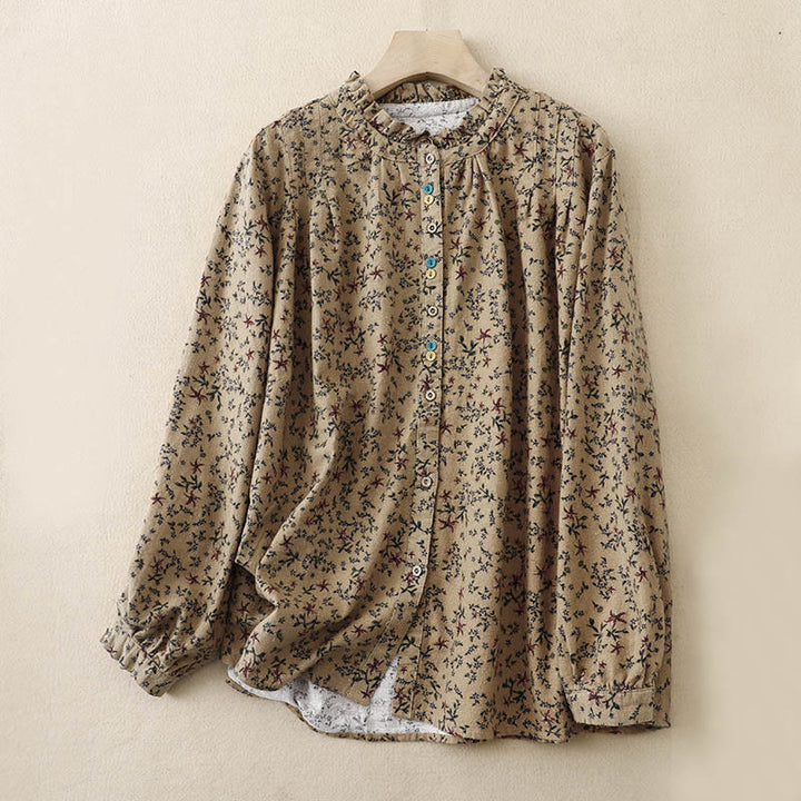 Buddha Stones Fall Floral Print Buttons Down Design Women's Cotton Long Sleeve Shirt - DarkKhaki - US12，UK/AU16，EU44 (2XL) - image 17