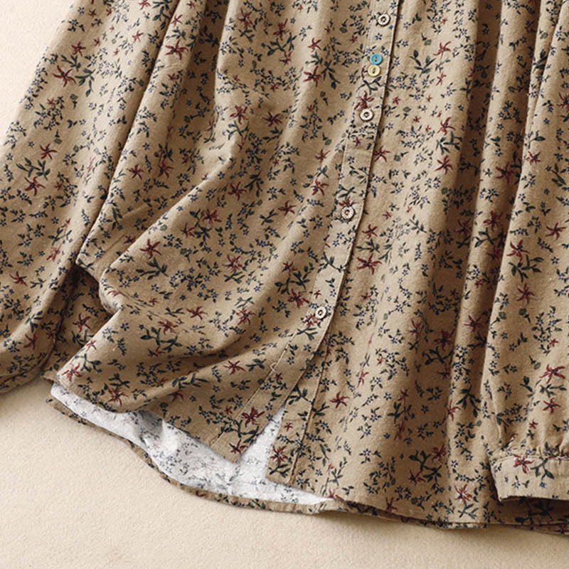 Buddha Stones Fall Floral Print Buttons Down Design Women's Cotton Long Sleeve Shirt - image 21