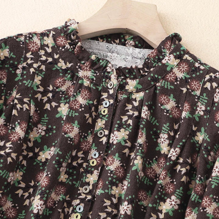 Buddha Stones Fall Floral Print Buttons Down Design Women's Cotton Long Sleeve Shirt - image 24