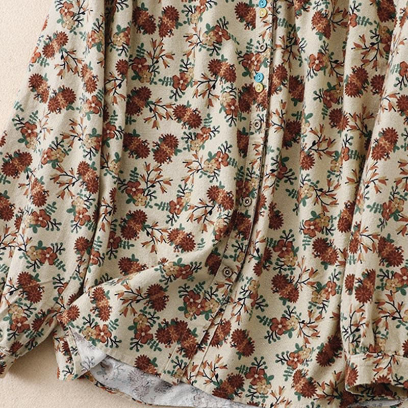 Buddha Stones Fall Floral Print Buttons Down Design Women's Cotton Long Sleeve Shirt - image 3