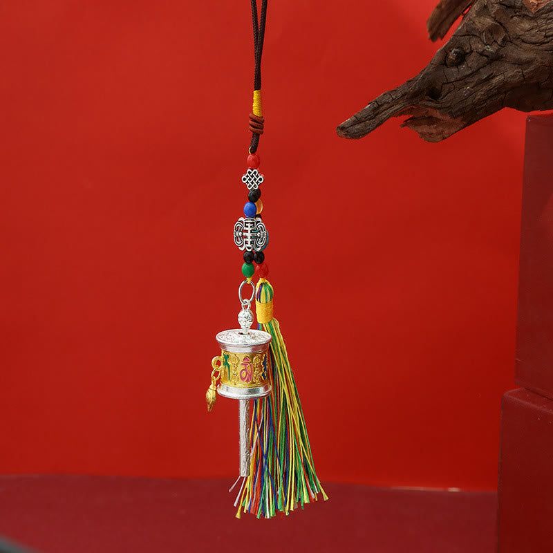 Buddha Stones Prayer Wheel Om Mani Padme Hum Colorful Tassels Purity Key Chain - Medium Gold - image 4