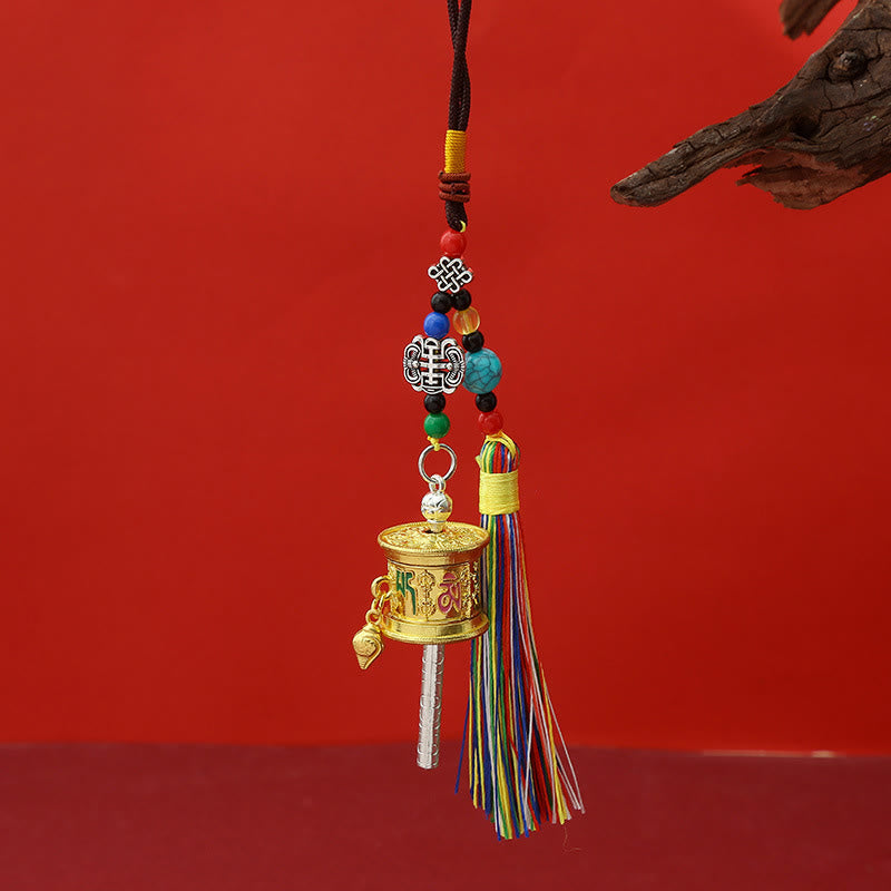 Buddha Stones Prayer Wheel Om Mani Padme Hum Colorful Tassels Purity Key Chain - Light Gold - image 8