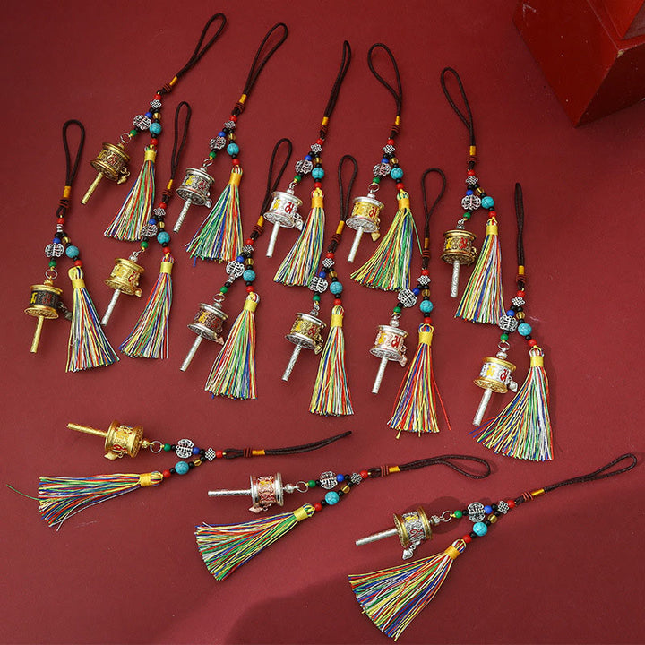 Buddha Stones Prayer Wheel Om Mani Padme Hum Colorful Tassels Purity Key Chain - image 15