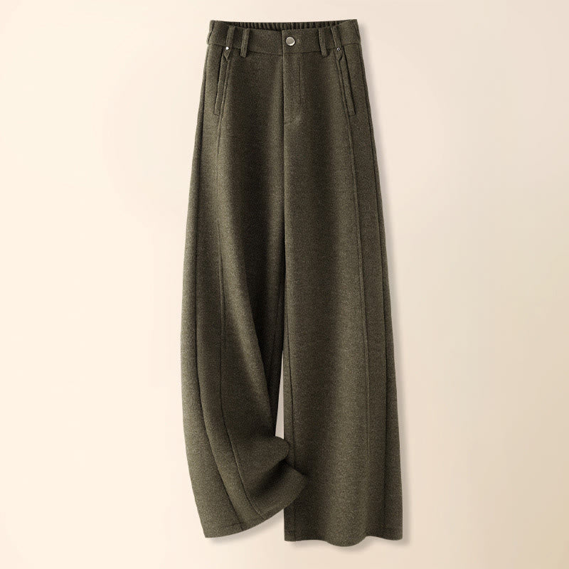 Buddha Stones Plain Button Cotton Thick Wool Women's Wide Leg Pants With Pockets - DarkSlateGray - US12，UK/AU16，EU44 (3XL) - image 0