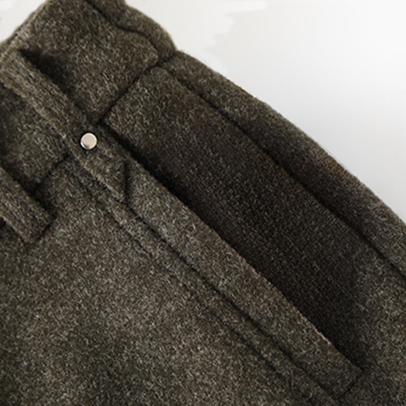 Buddha Stones Plain Button Cotton Thick Wool Women's Wide Leg Pants With Pockets - image 3