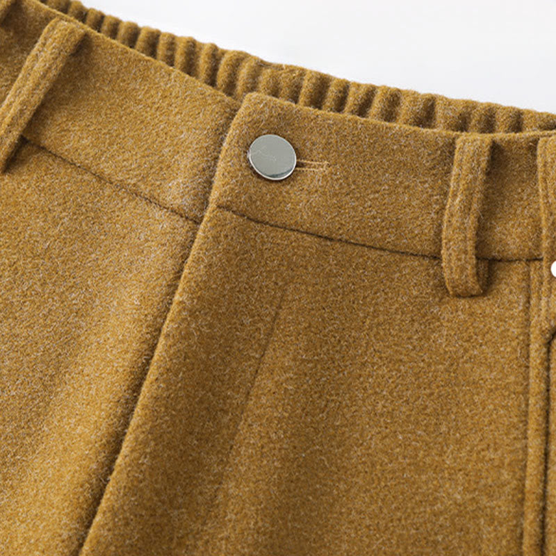 Buddha Stones Plain Button Cotton Thick Wool Women's Wide Leg Pants With Pockets - image 10