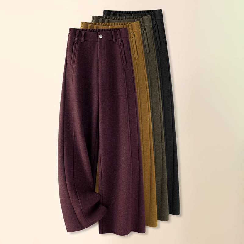 Buddha Stones Plain Button Cotton Thick Wool Women's Wide Leg Pants With Pockets - image 16