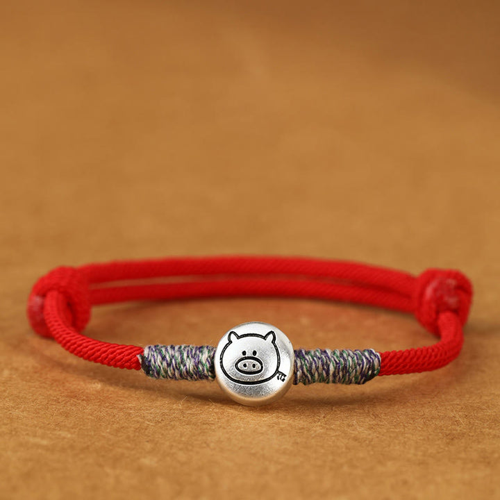 Buddha Stones 999 Sterling Silver Year Of The Horse Chinese Zodiac String Braided Luck Bracelet - Pig Red String - 19-23cm - image 42