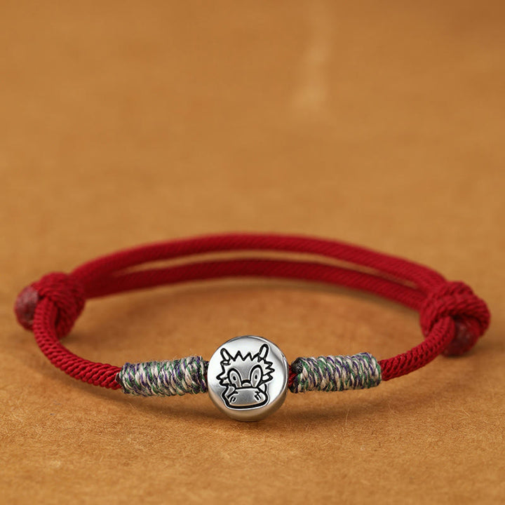 Buddha Stones 999 Sterling Silver Year Of The Horse Chinese Zodiac String Braided Luck Bracelet - Dragon Darkred String - 19-23cm - image 22