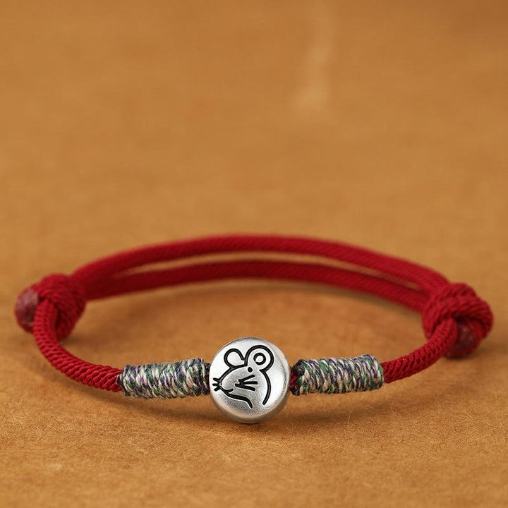 Buddha Stones 999 Sterling Silver Year Of The Horse Chinese Zodiac String Braided Luck Bracelet - Rat Darkred String - 19-23cm - image 18