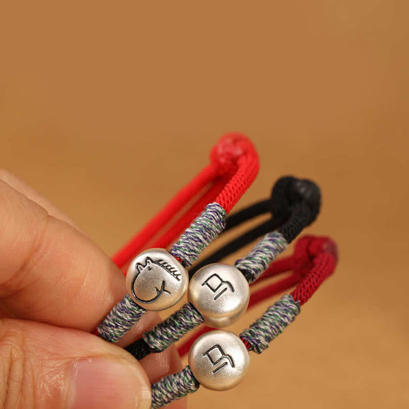 Buddha Stones 999 Sterling Silver Year Of The Horse Chinese Zodiac String Braided Luck Bracelet - image 58