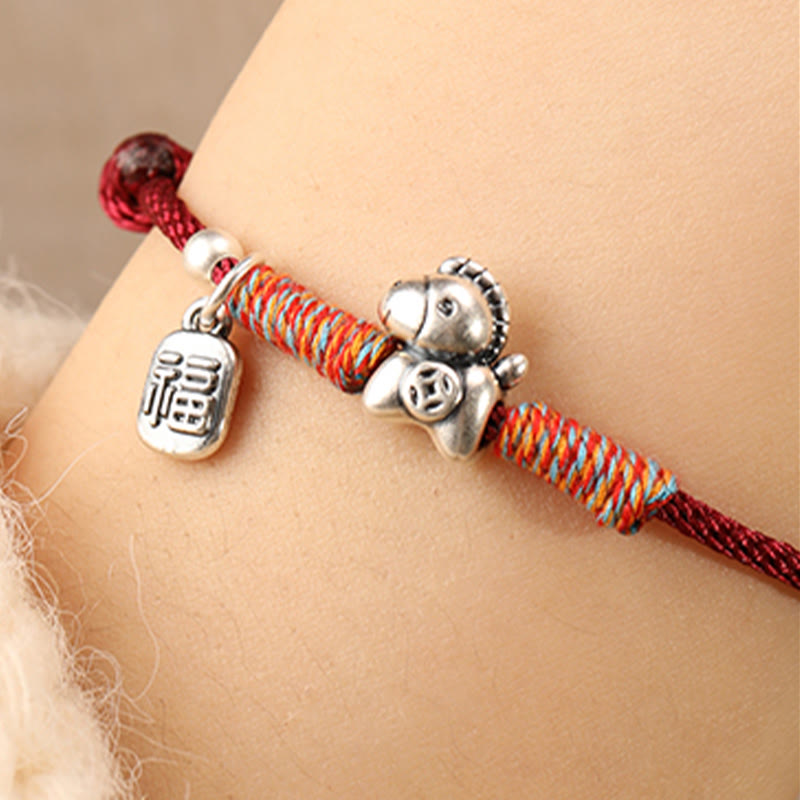 Buddha Stones 999 Sterling Silver Year Of The Horse Fu Character Charm String Braided Luck Bracelet - image 13