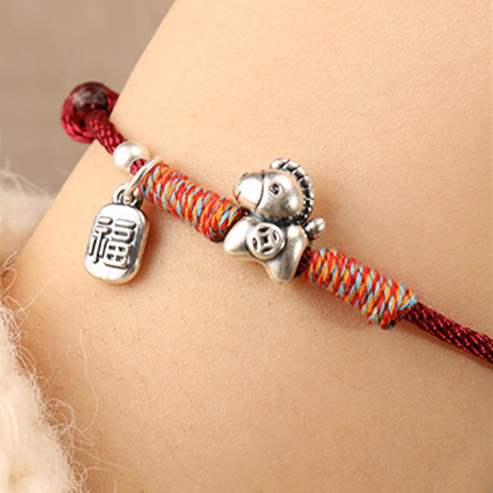 Buddha Stones 999 Sterling Silver Year Of The Horse Fu Character Charm String Braided Luck Bracelet - image 13