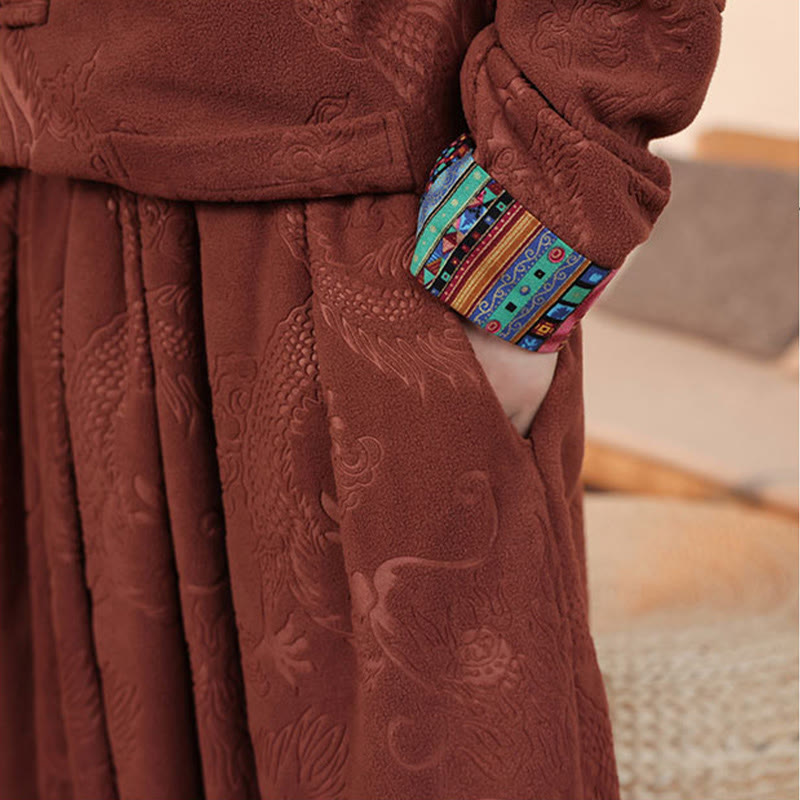 Buddha Stones 2Pcs Fall Winter Men's Tang Suit Dragon Frog-Button Cotton Long Sleeve Jacket Pants Set - image 20