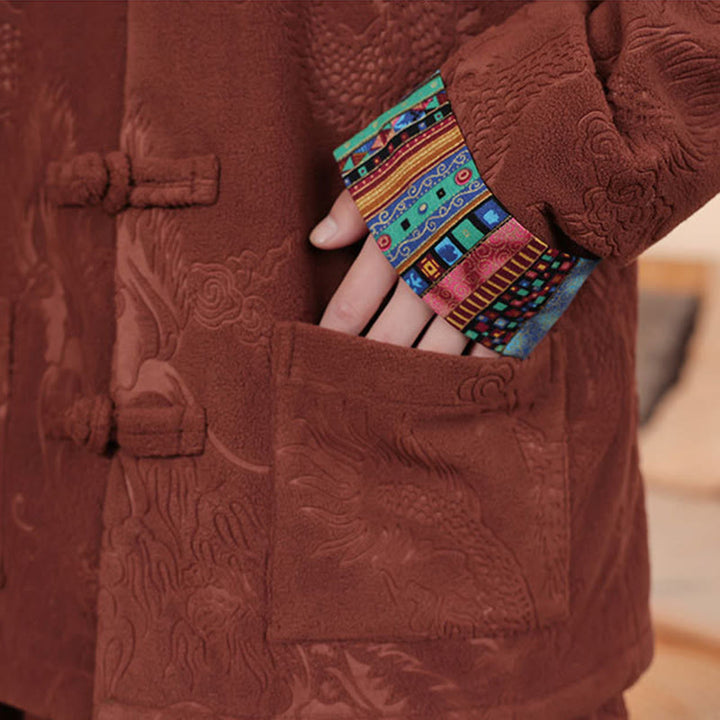 Buddha Stones 2Pcs Fall Winter Men's Tang Suit Dragon Frog-Button Cotton Long Sleeve Jacket Pants Set - image 19