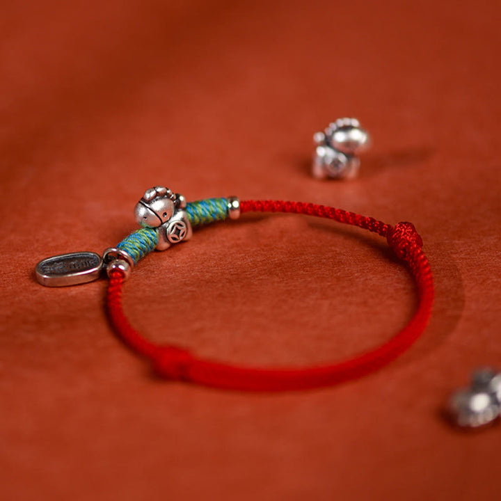 Buddha Stones 999 Sterling Silver Year Of The Horse 925 Sterling Silver Peace And Joy Charm String Braided Luck Bracelet Anklet - image 2