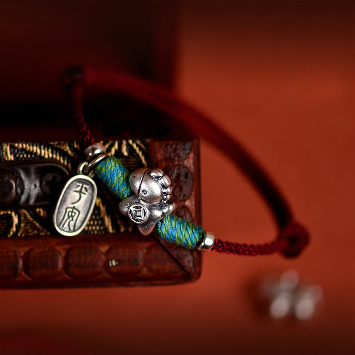 Buddha Stones 999 Sterling Silver Year Of The Horse 925 Sterling Silver Peace And Joy Charm String Braided Luck Bracelet Anklet - image 15