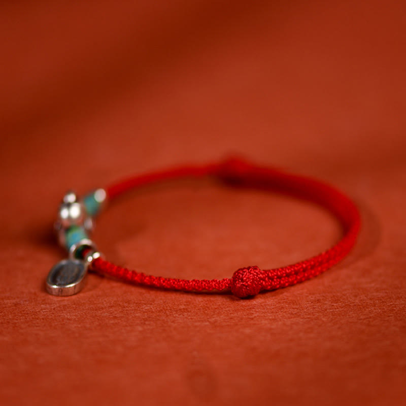 Buddha Stones 999 Sterling Silver Year Of The Horse 925 Sterling Silver Peace And Joy Charm String Braided Luck Bracelet Anklet - image 1