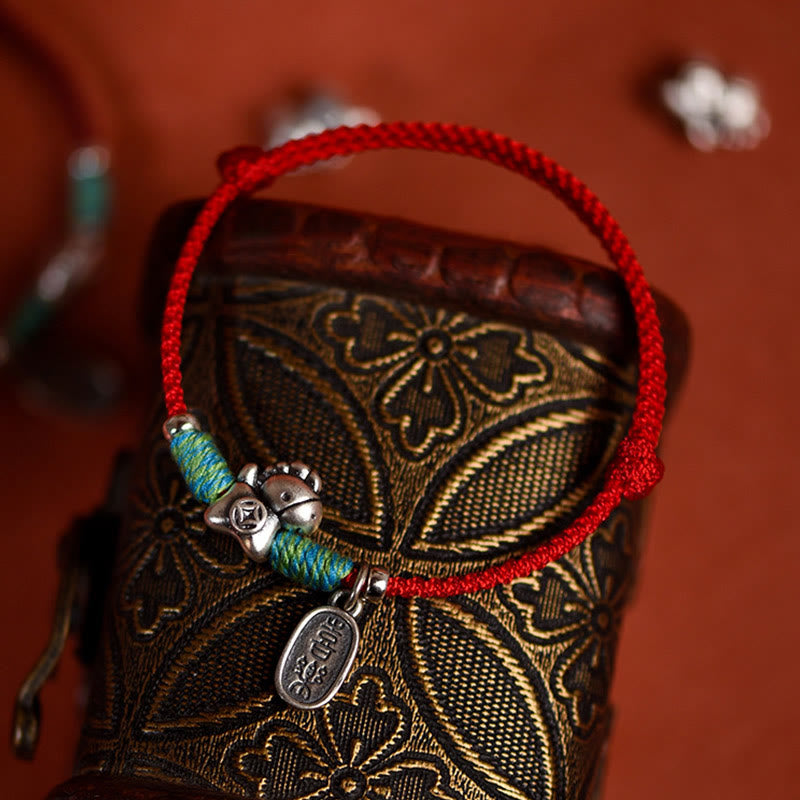 Buddha Stones 999 Sterling Silver Year Of The Horse 925 Sterling Silver Peace And Joy Charm String Braided Luck Bracelet Anklet - image 4