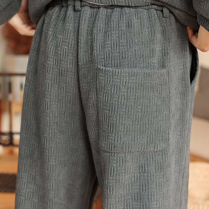 Buddha Stones 2Pcs Winter Solid Men's Tang Suit Frog-Button Cotton Long Sleeve Jacket Pants Set With Pockets - image 15