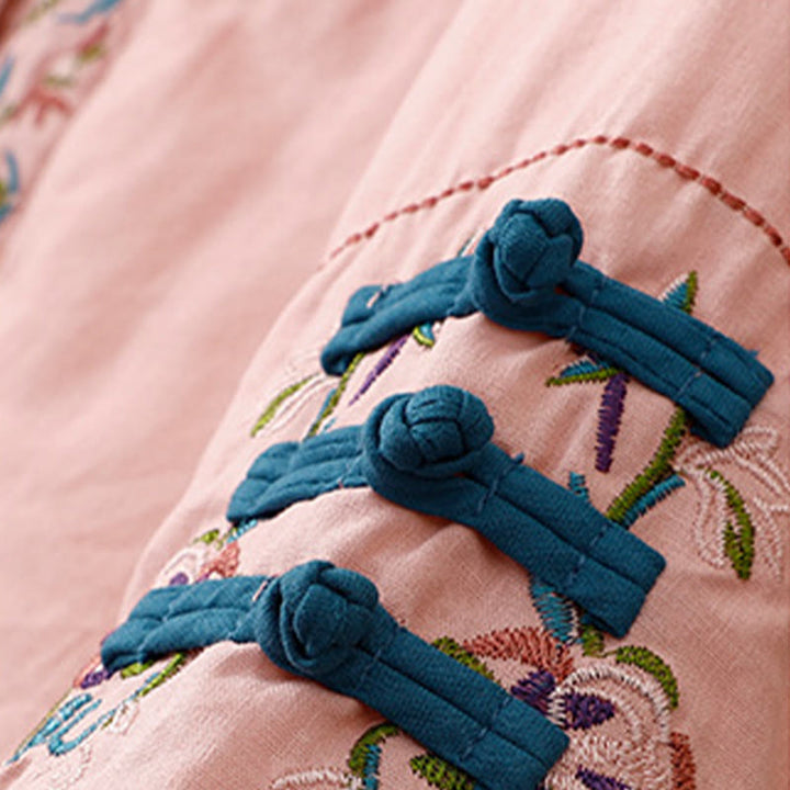 Buddha Stones Winter Flower Embroidery Frog-Button Long Sleeve Women's Thermal Jacket - image 14