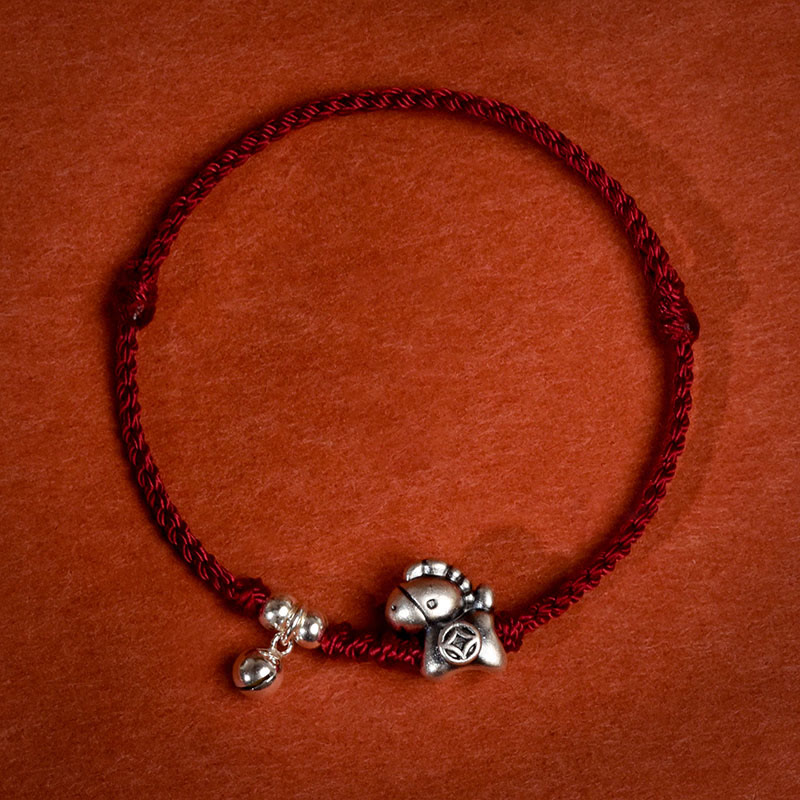Buddha Stones 999 Sterling Silver Year Of The Horse 925 Sterling Silver Bell String Luck Child Adult Bracelet Anklet - Dark Red Rope - Children's Anklet(Circumference 18-23cm) - image 16