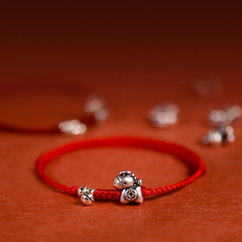 Buddha Stones 999 Sterling Silver Year Of The Horse 925 Sterling Silver Bell String Luck Child Adult Bracelet Anklet - image 0